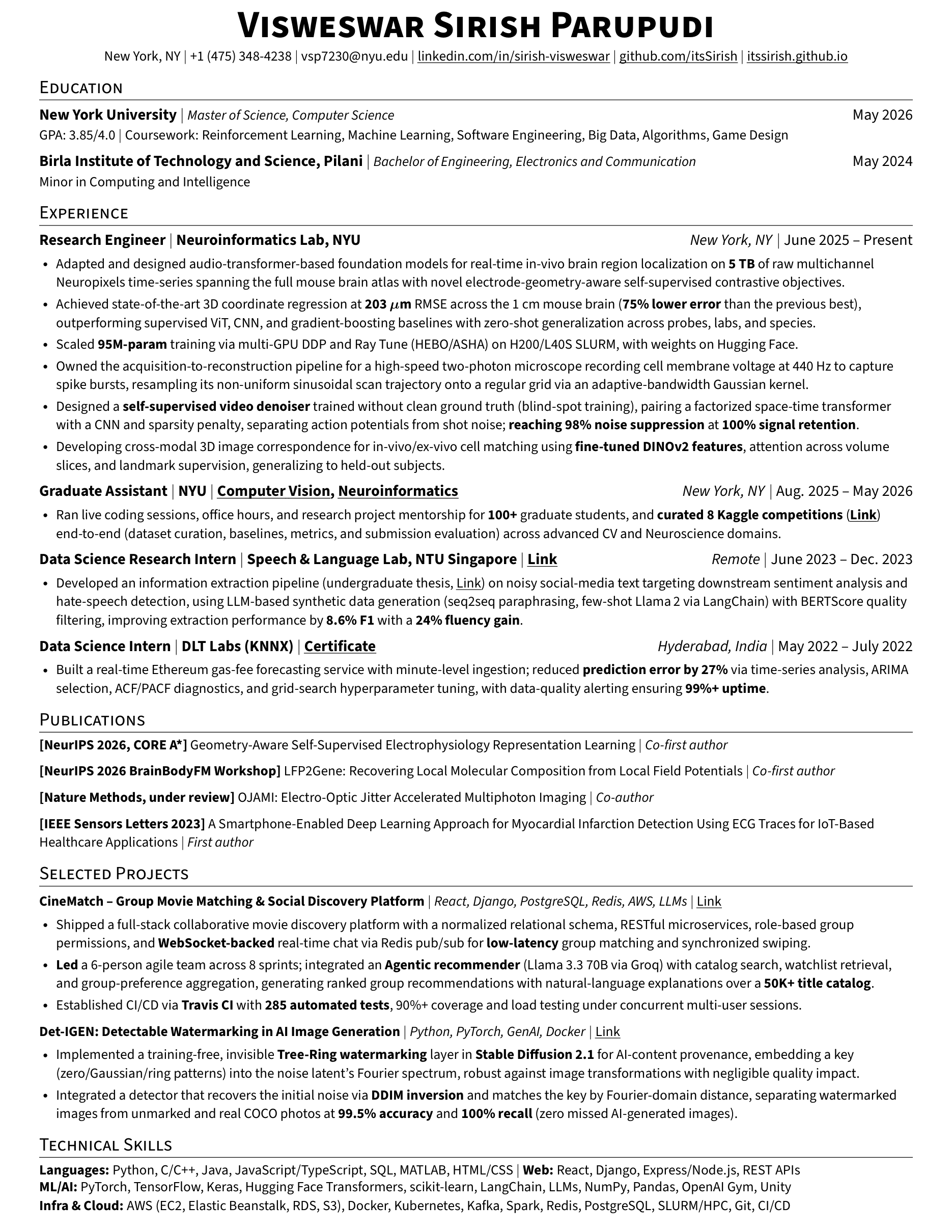 Resume of Visweswar Sirish Parupudi